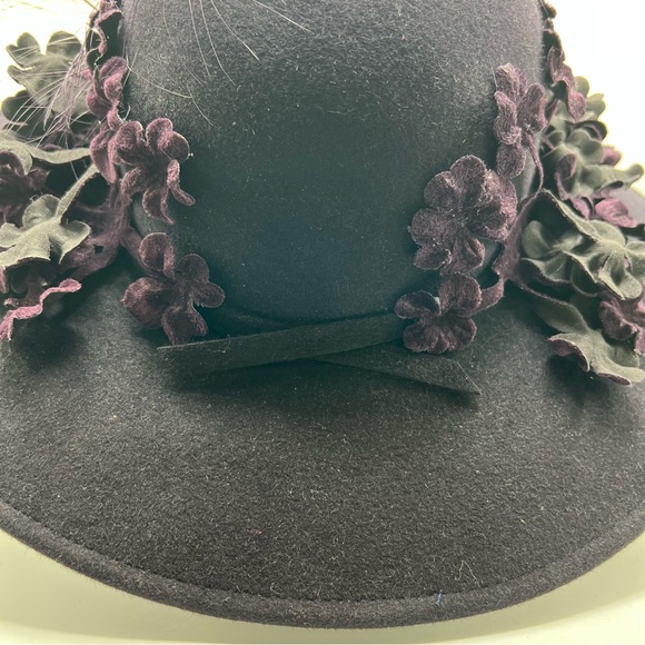 Vintage Mr.John Classic Deep Purple Church, Derby Hat with Floral and Feathers main image 4